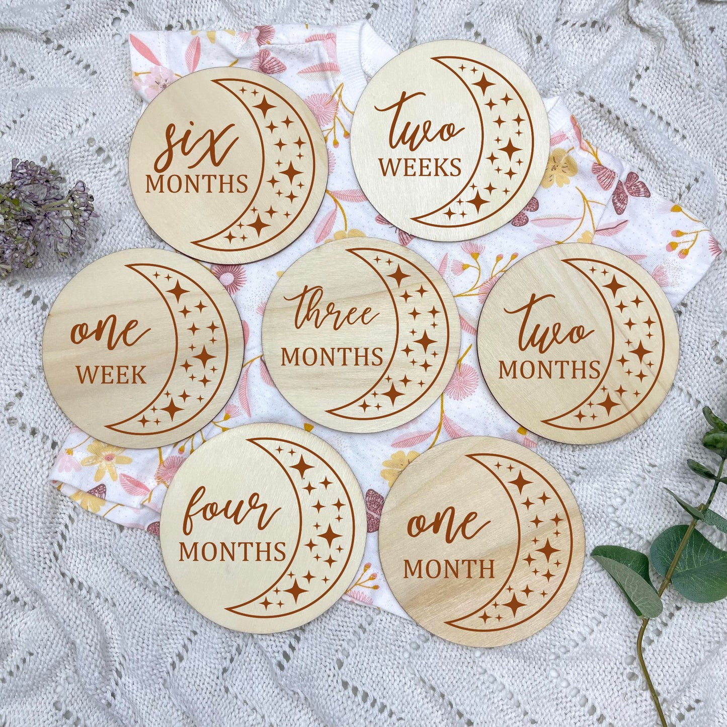 The moon milestone cards, baby milestone discs, boho nursery, aesthetic nursery, beige nursery