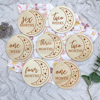 The moon milestone cards, baby milestone discs, boho nursery, aesthetic nursery, beige nursery
