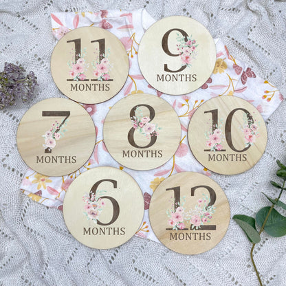 Floral milestone cards, baby milestone discs, boho nursery, aesthetic nursery, beige nursery