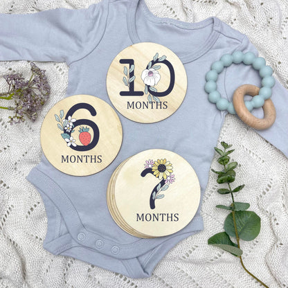 Floral milestone cards, baby milestone discs, boho nursery, aesthetic nursery, beige nursery