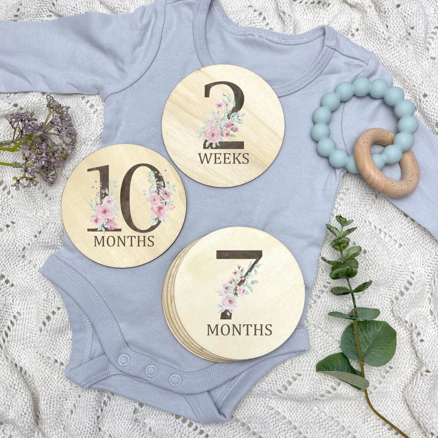 Floral milestone cards, baby milestone discs, boho nursery, aesthetic nursery, beige nursery