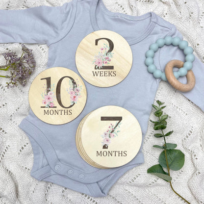 Floral milestone cards, baby milestone discs, boho nursery, aesthetic nursery, beige nursery