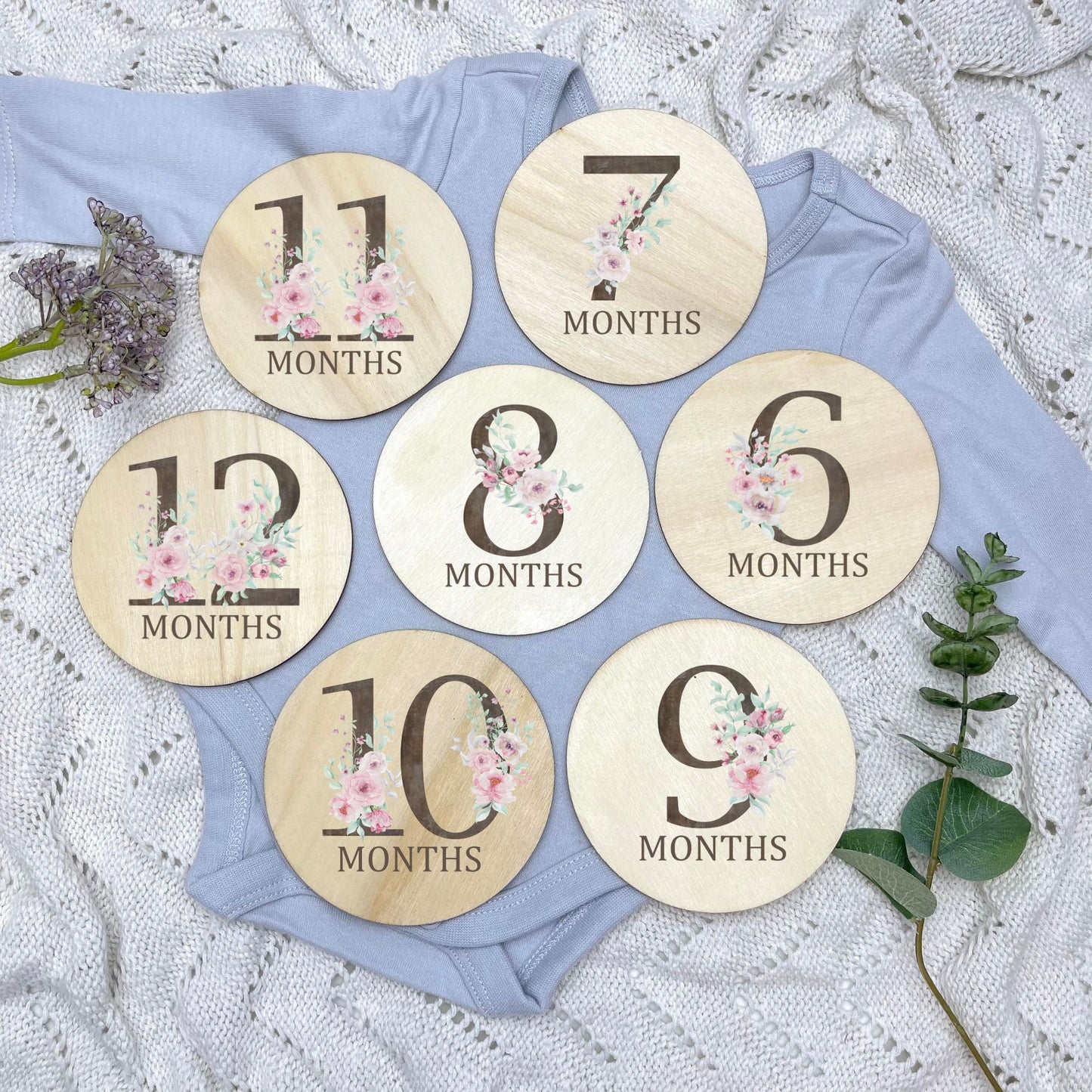 Floral milestone cards, baby milestone discs, boho nursery, aesthetic nursery, beige nursery