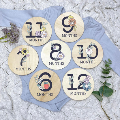 Floral milestone cards, baby milestone discs, boho nursery, aesthetic nursery, beige nursery