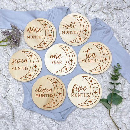 The moon milestone cards, baby milestone discs, boho nursery, aesthetic nursery, beige nursery
