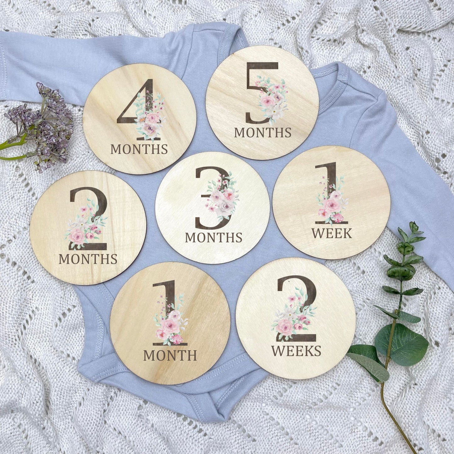 Floral milestone cards, baby milestone discs, boho nursery, aesthetic nursery, beige nursery