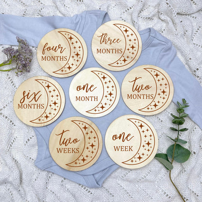 The moon milestone cards, baby milestone discs, boho nursery, aesthetic nursery, beige nursery