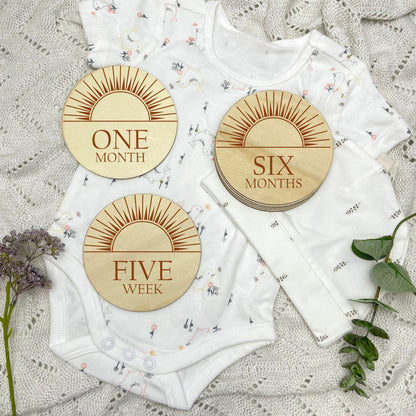 The sun milestone cards, baby milestone discs, boho nursery, aesthetic nursery, beige nursery