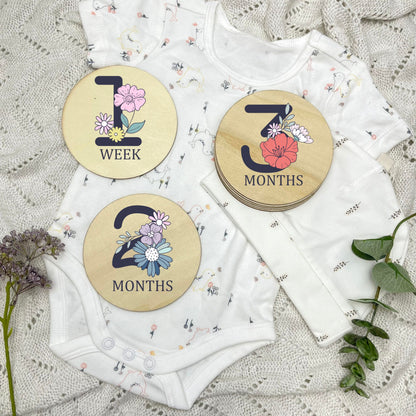 Floral milestone cards, baby milestone discs, boho nursery, aesthetic nursery, beige nursery