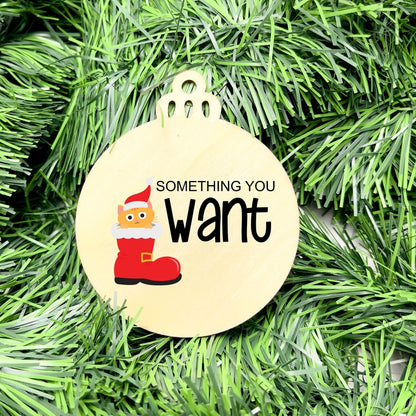 Something you want, wear, need, read bauble set, christmas gift tag set, present gift tag, something to read
