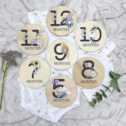 Floral milestone cards, baby milestone discs, boho nursery, aesthetic nursery, beige nursery