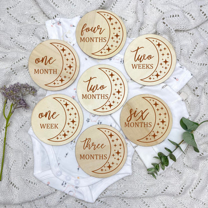 The moon milestone cards, baby milestone discs, boho nursery, aesthetic nursery, beige nursery