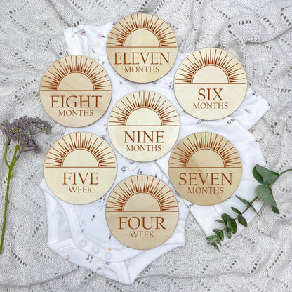 The sun milestone cards, baby milestone discs, boho nursery, aesthetic nursery, beige nursery