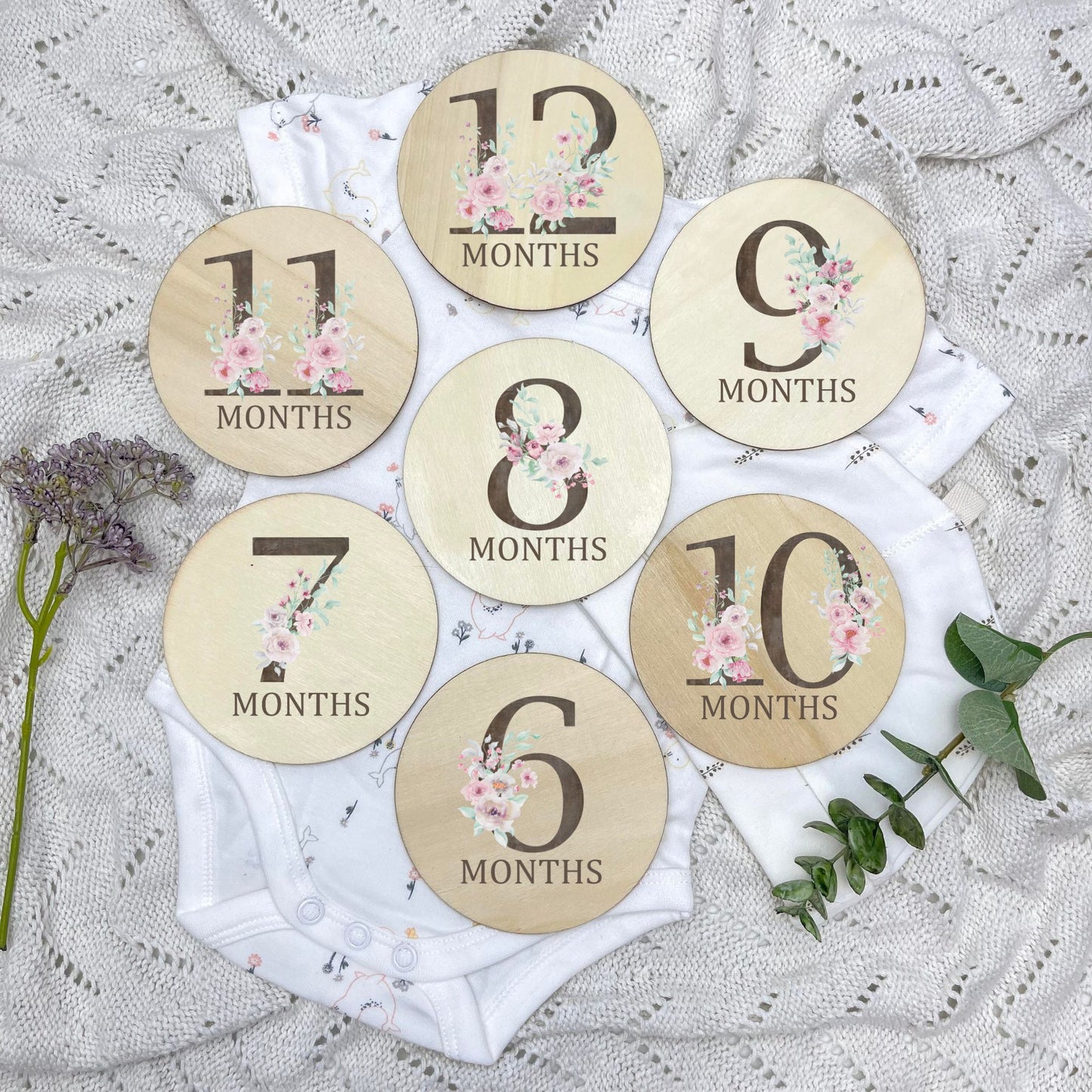 Floral milestone cards, baby milestone discs, boho nursery, aesthetic nursery, beige nursery