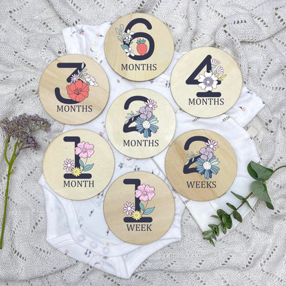 Floral milestone cards, baby milestone discs, boho nursery, aesthetic nursery, beige nursery