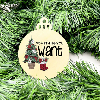 Something you want, wear, need, read bauble set, christmas gift tag set, present gift tag, something to read