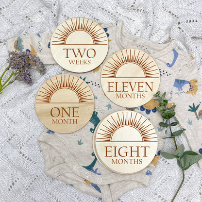 The sun milestone cards, baby milestone discs, boho nursery, aesthetic nursery, beige nursery