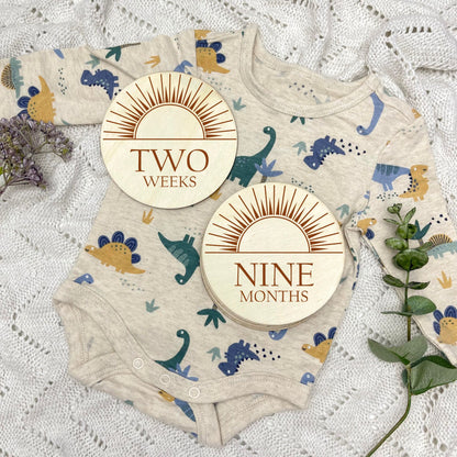 The sun milestone cards, baby milestone discs, boho nursery, aesthetic nursery, beige nursery