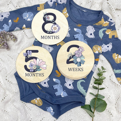 Floral milestone cards, baby milestone discs, boho nursery, aesthetic nursery, beige nursery