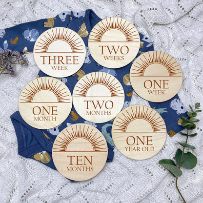 The sun milestone cards, baby milestone discs, boho nursery, aesthetic nursery, beige nursery