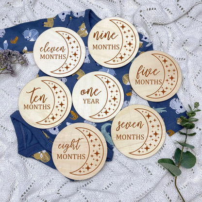 The moon milestone cards, baby milestone discs, boho nursery, aesthetic nursery, beige nursery
