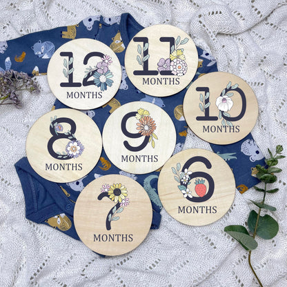Floral milestone cards, baby milestone discs, boho nursery, aesthetic nursery, beige nursery