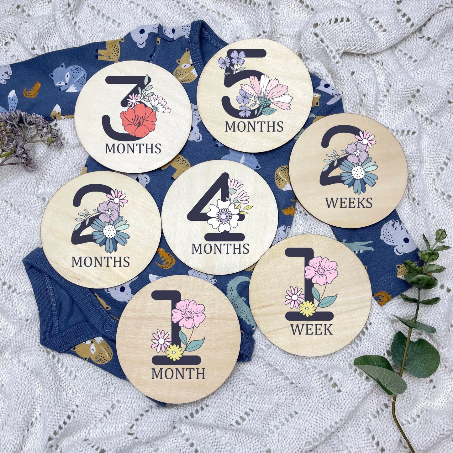 Floral milestone cards, baby milestone discs, boho nursery, aesthetic nursery, beige nursery