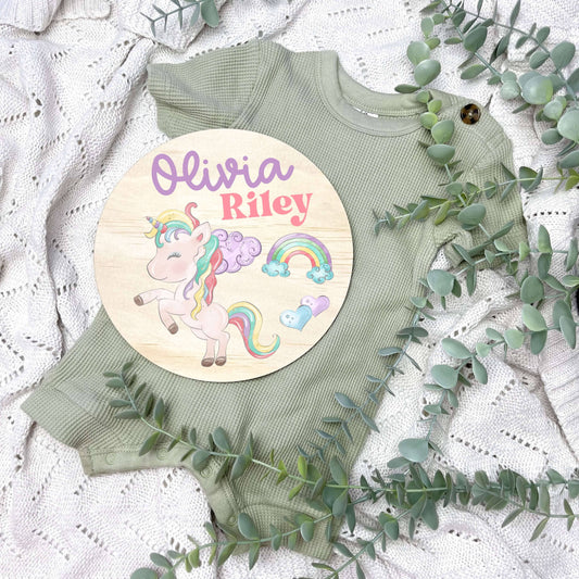 Baby name sign, child name sign, unicorns, colourful unicorns, girls unicorn